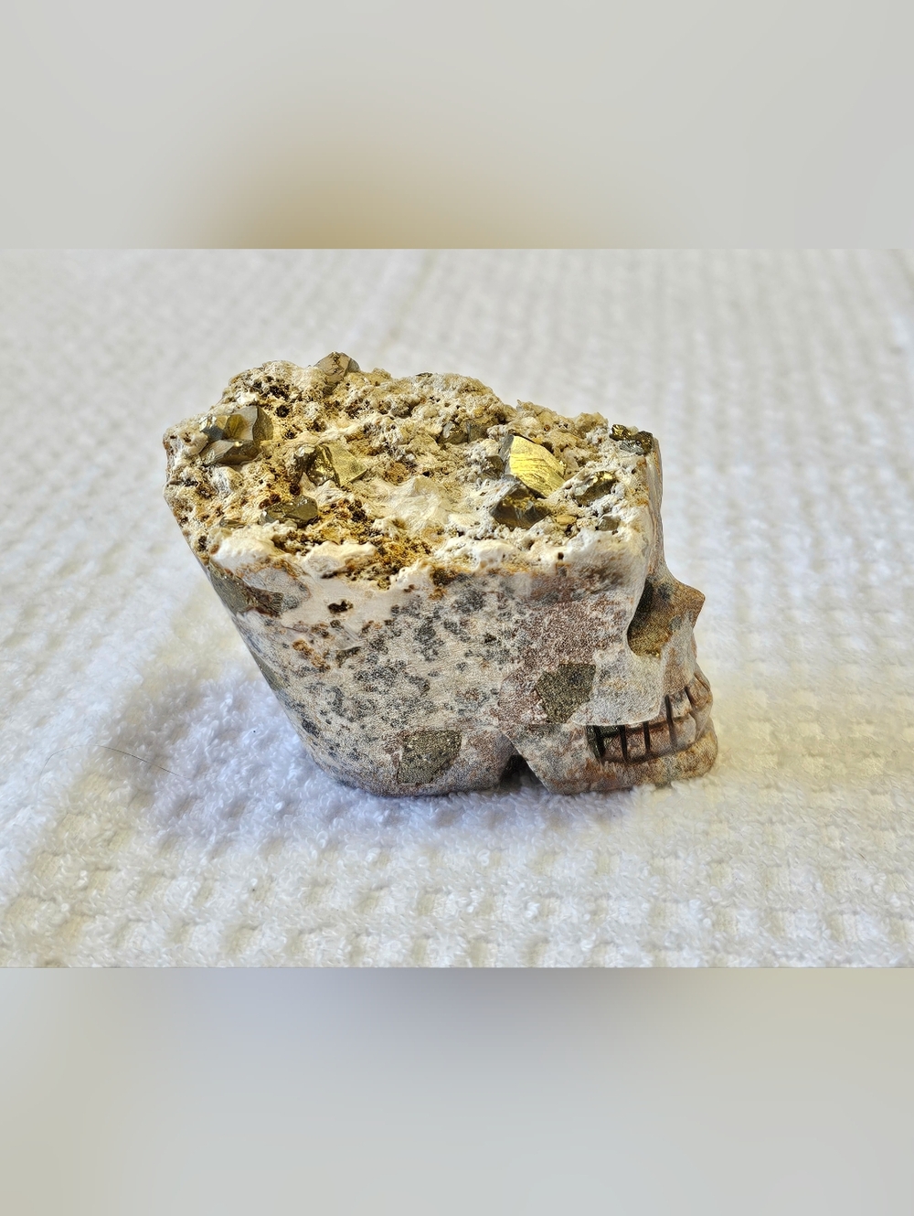 Natural Pyrite/Stone Skull Sculpture - Picture 2 of 12